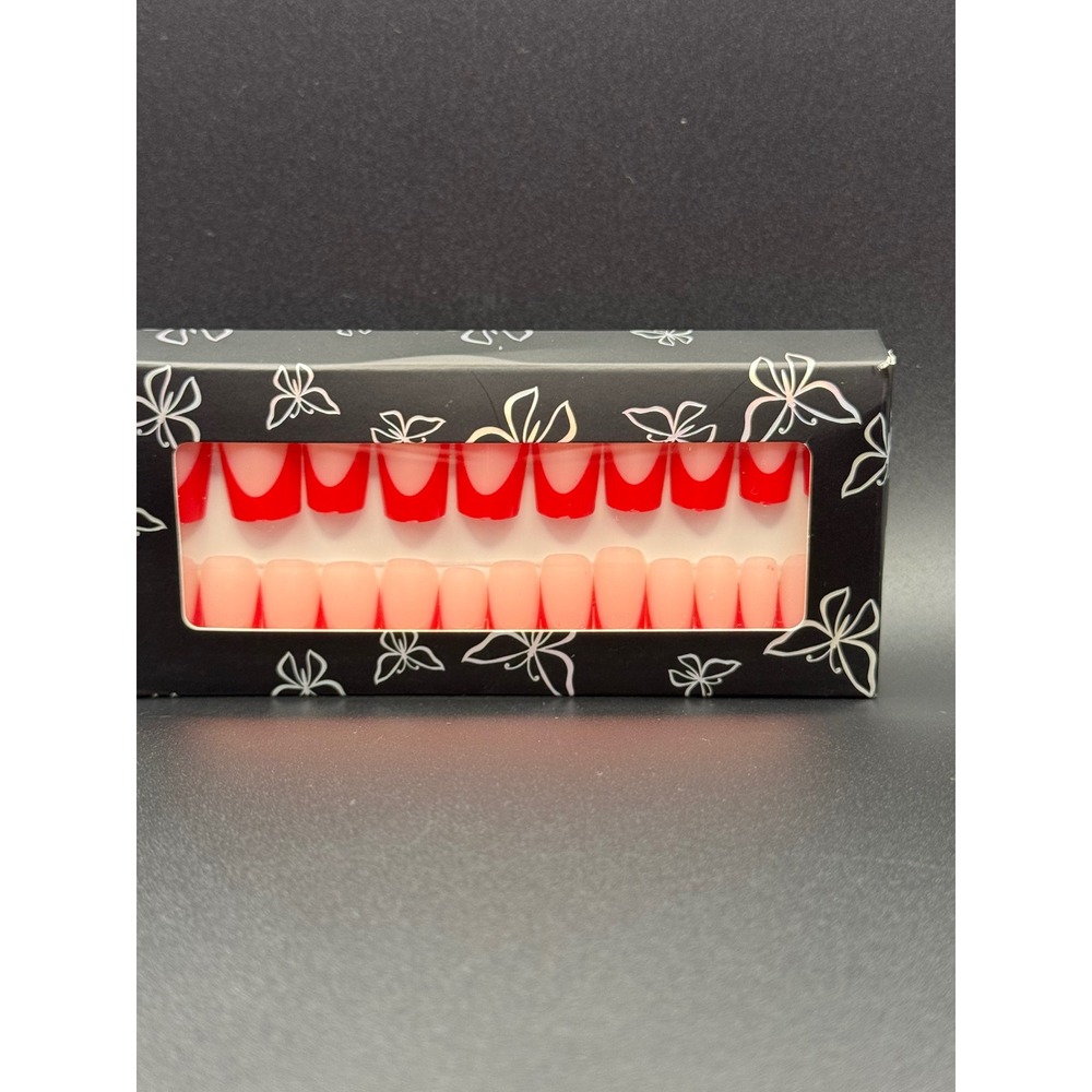 French‎ Tip False Nails Red & Nude Acrylic Press On Nails Full Cover